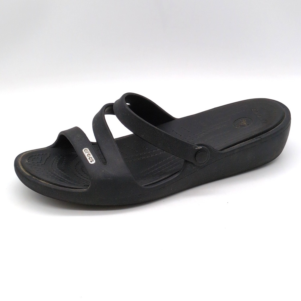 Crocs Shoes Womens Kadee II Black 9 Slide Sandals Waterproof Low Wedge Strappy